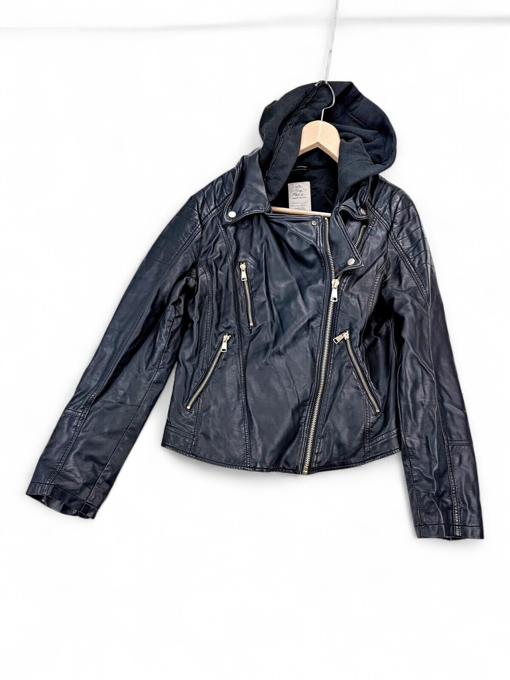 We The Free Vegan Leather Moto Jacket w/ Hood - L